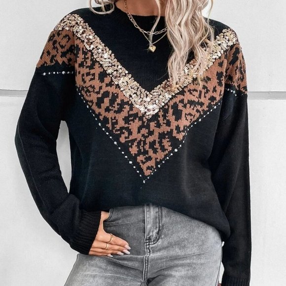 Leopard and Sequin detailed knit Sweater - Picture 3 of 6